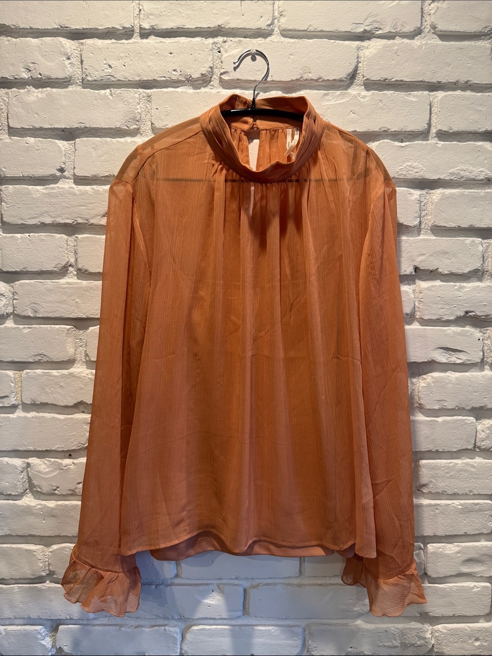 Anthropologie Sheer High-Neck Blouse in Soft Peach